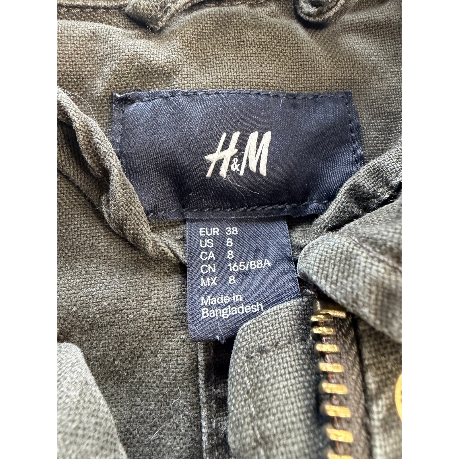 H&M Womens Sz 8 Army Green Military Jacket Coat Y2k Zip Button Up — image 3 of 7
